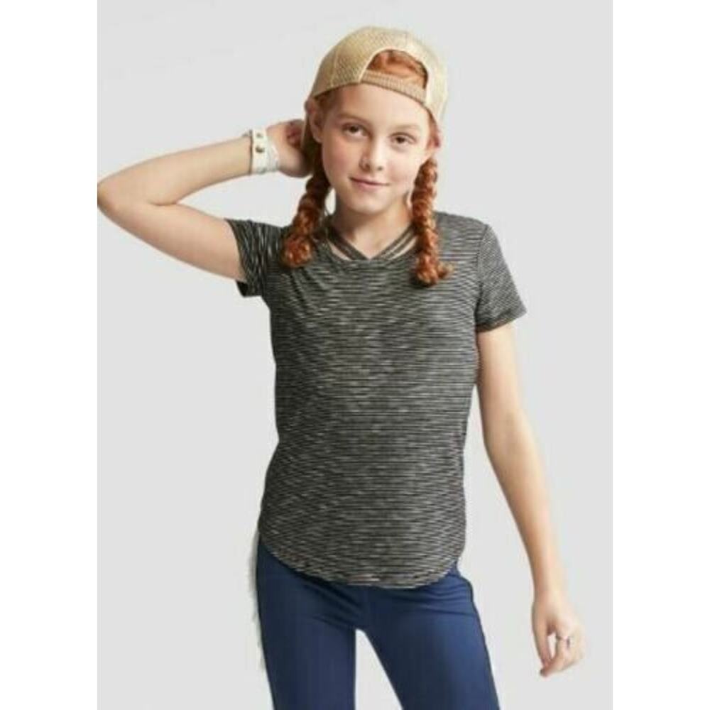 Art class™ Girls' Short Sleeve Bar Front T-shirt Black Stripe Medium